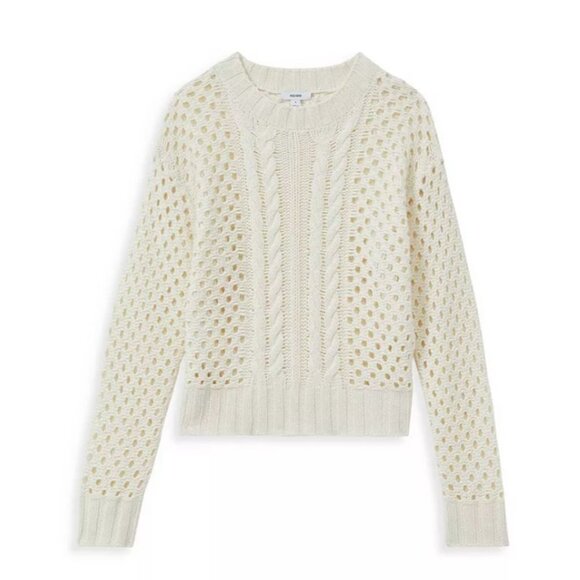 Reiss Ivory Wool Cashmere Cropped Boho married Cable Knit Sweater Women's Large - Picture 14 of 15